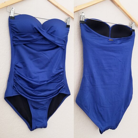 CALVIN KLEIN Women's 8 Blue Tummy Control Split-Cup Bandeau One Piece Swimsuit - Picture 7 of 16